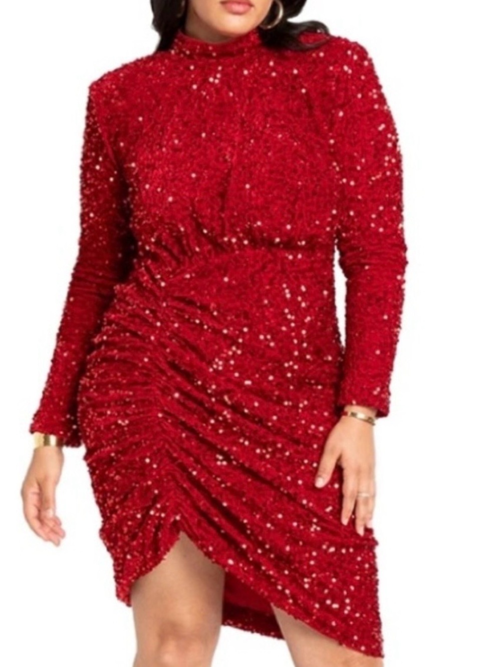 Eloquii Sparkle Red Sequin Ruched Body on Dress Size 18. Worn Once!